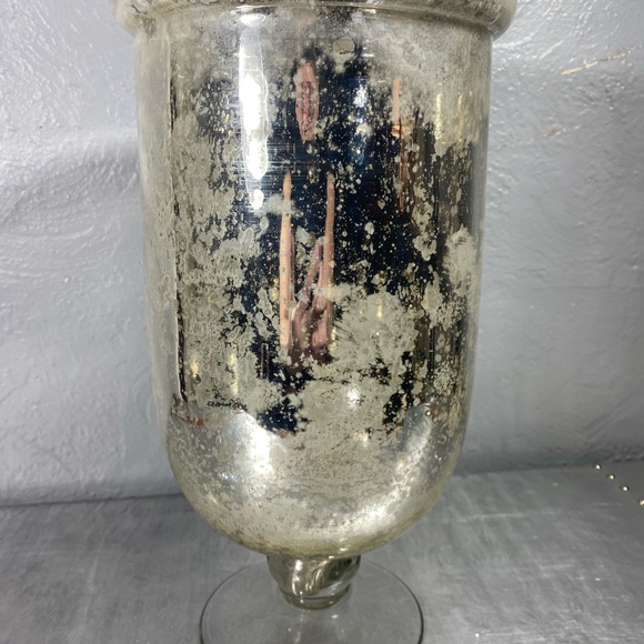 13” Silver Distressed Mercury-glass hurricane Candle Lamp - Picture 4 of 12